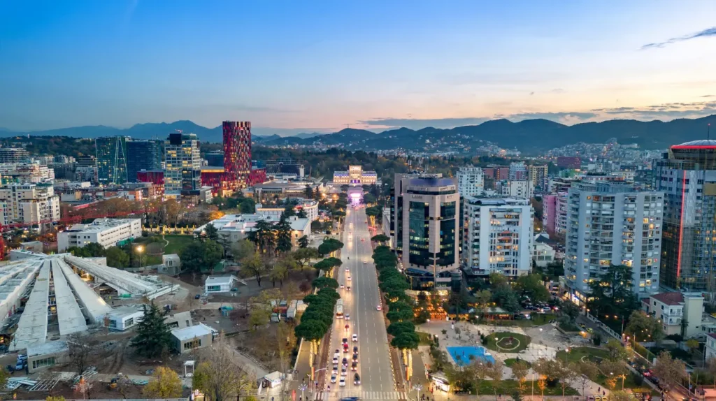 Tirana at night, capital of Albania